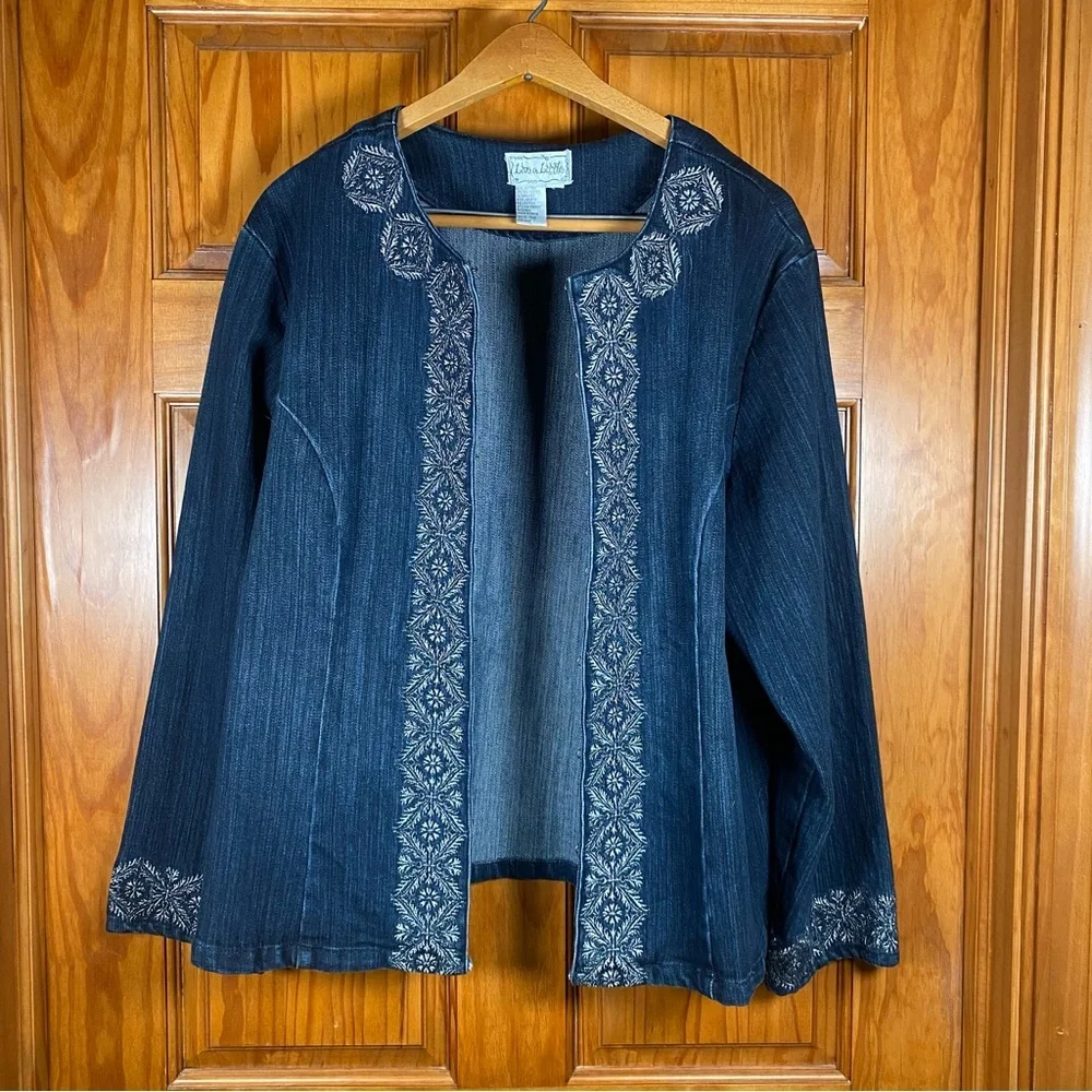 Live a Little Denim Embellished Long Sleeve Jacket with Frog Closures - Picture 2 of 8
